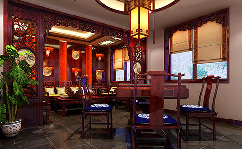 竹山古典中式风格茶楼包间设计装修效果图